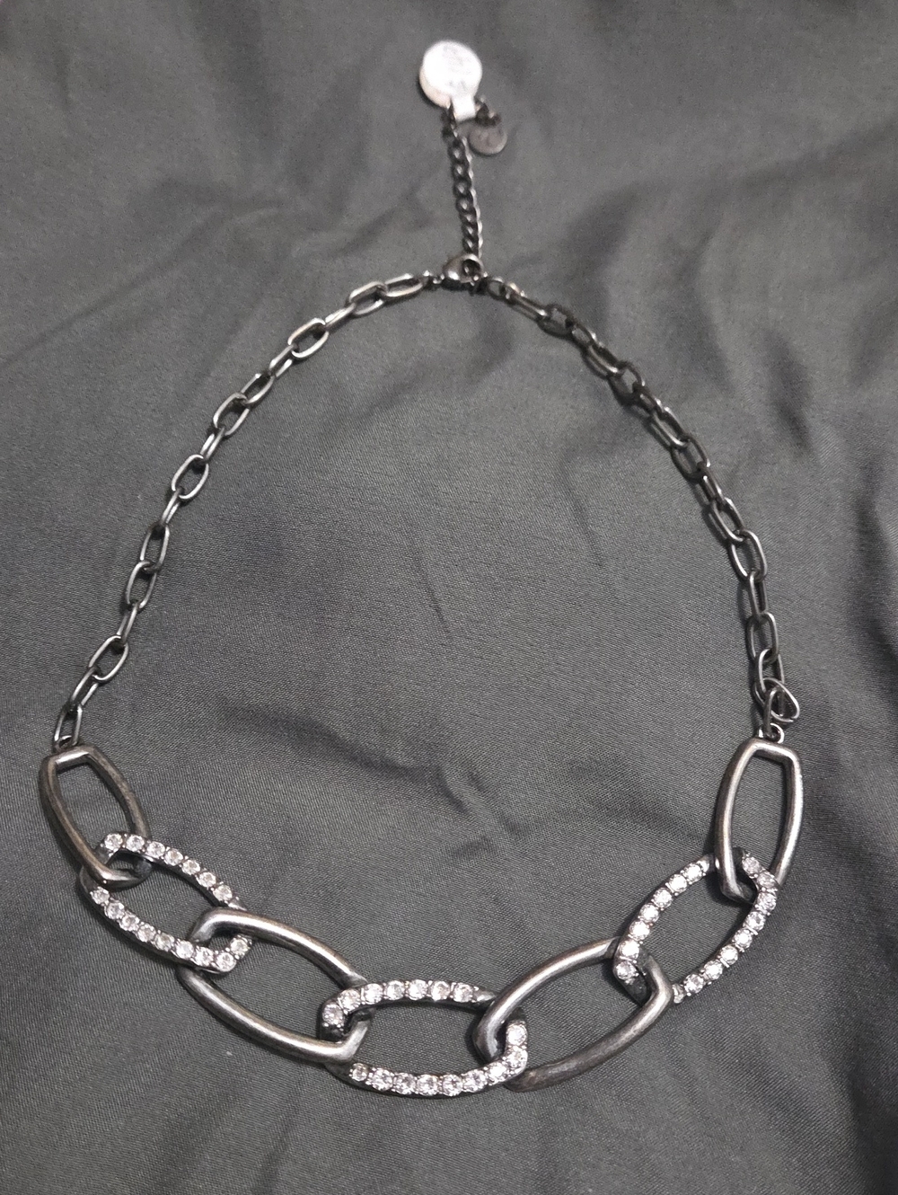 Touchstone Crystal Gunmetal Chain Link Necklace with Clear Crystals